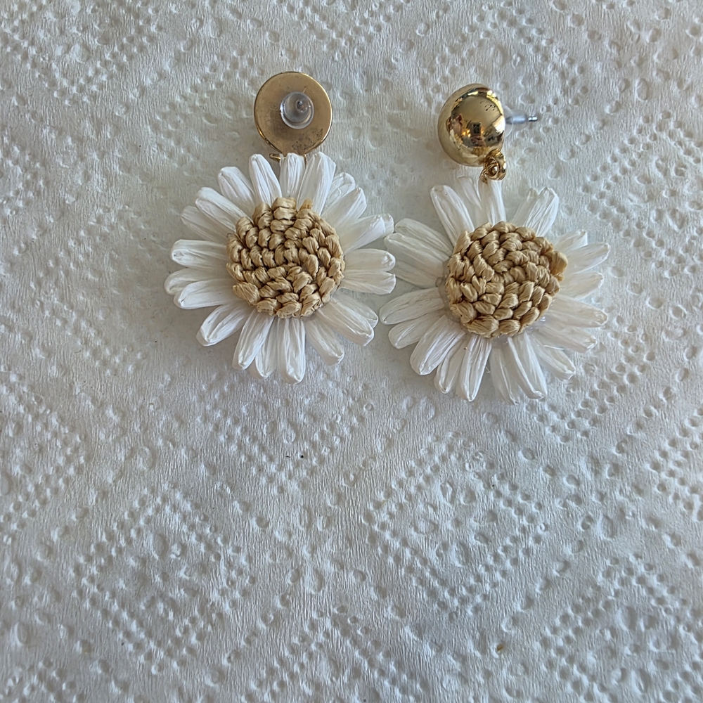 Gold and White Floral Earrings